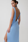 Marjorie Draped Back Chiffon Maxi Dress - Sky Blue